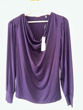 Elie TAHARI Ultra Purple Cowl Neck Long Sleeve Top size extra small
